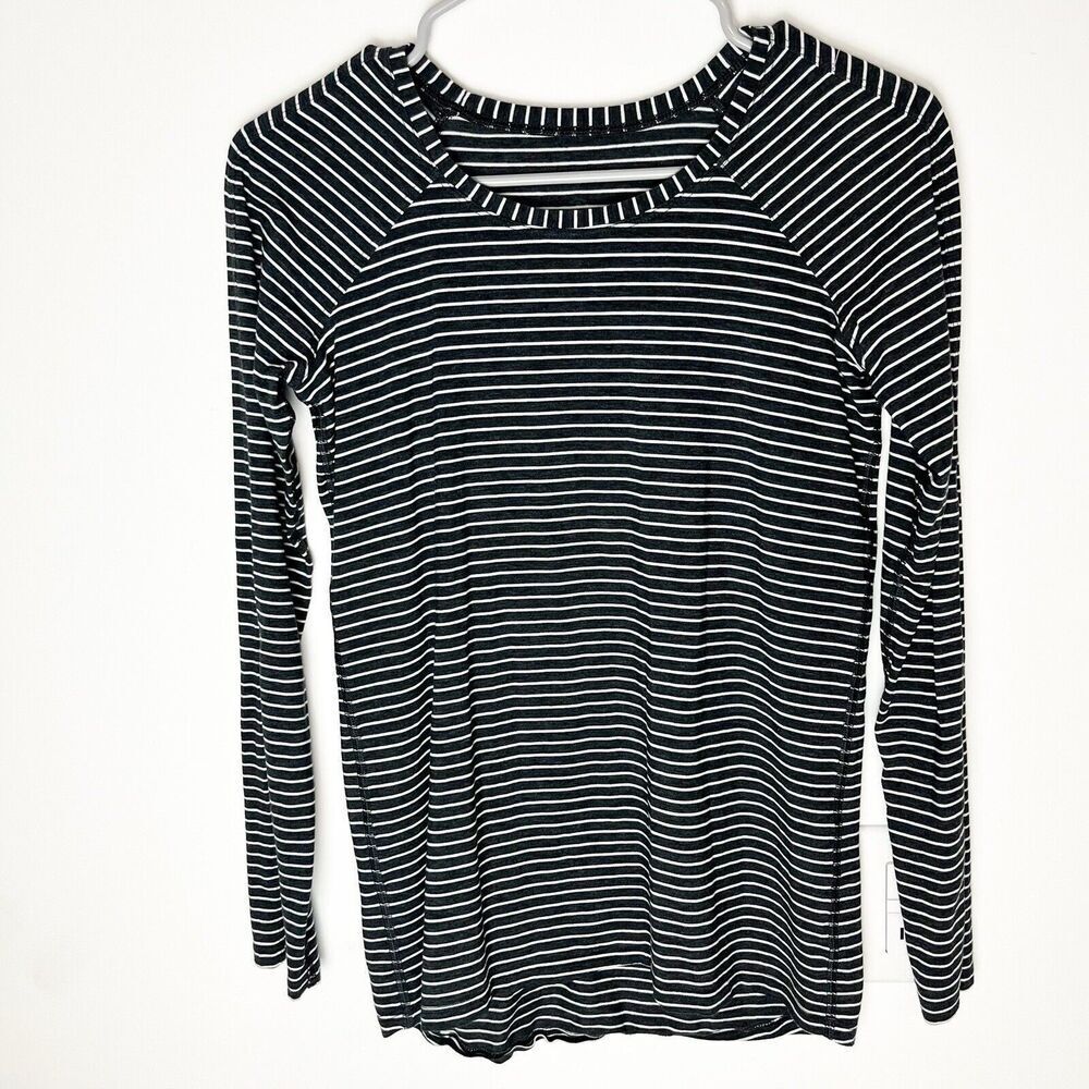 Lululemon Small Striped Long Sleeve Top Emerald Cotton Stretch Grey White Black‌